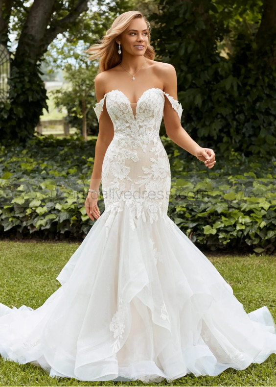 Sexy Ivory Lace Tulle Glitter Wedding Dress With Detachable Straps Sexy Ivory Lace Tulle Glitter Wedding Dress With Detachable Straps